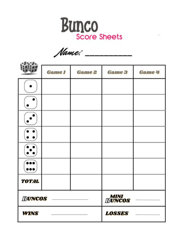 Bunco Score Sheet 4 Rounds | Free PDF Printable